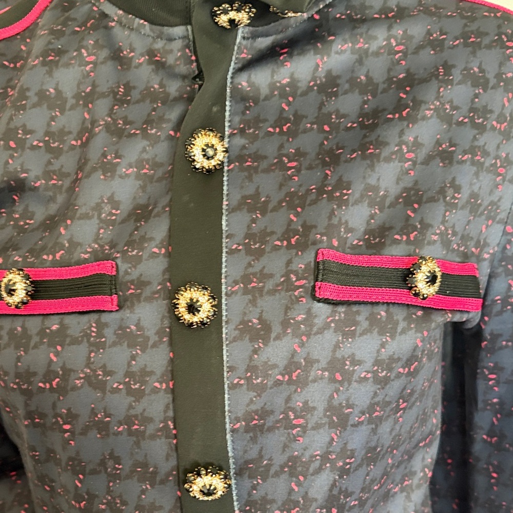 Womens Black Knit Long-Sleeve Dress with Pink Trim - Picture 4 of 4